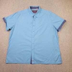 Robert Graham Shirt Mens 2XL Blue Short Sleeve Button Up Cuff Sleeve